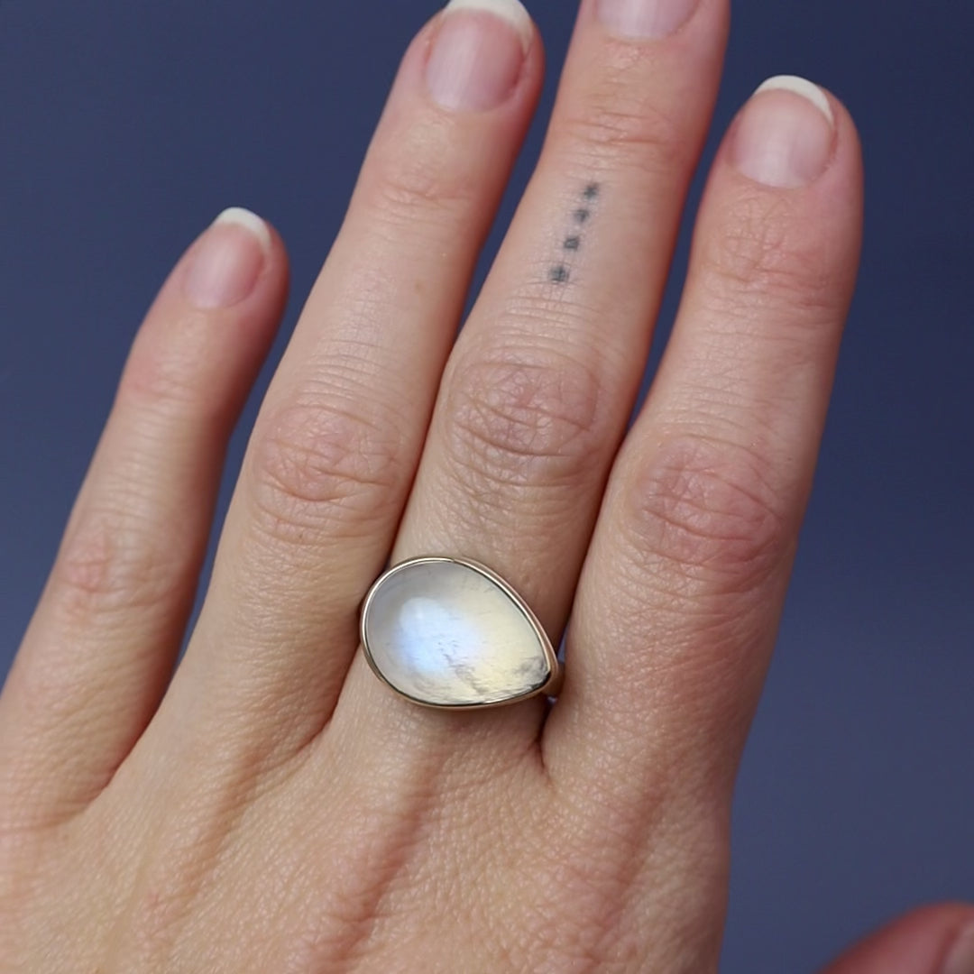 Jamie Joseph Teardrop Smooth White Rainbow Moonstone Ring