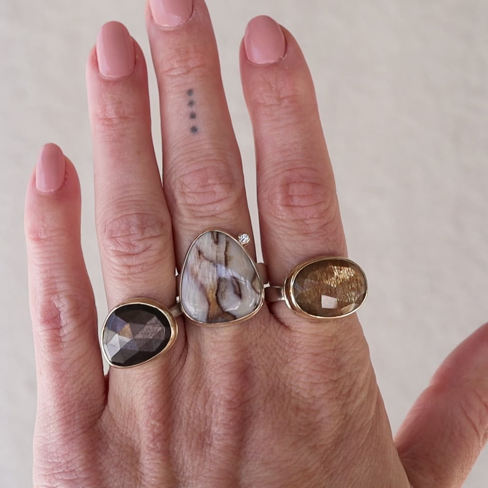 
                  
                    Load and play video in Gallery viewer, Jamie Joseph Oval Rose Cut Golden Moonstone Ring
                  
                