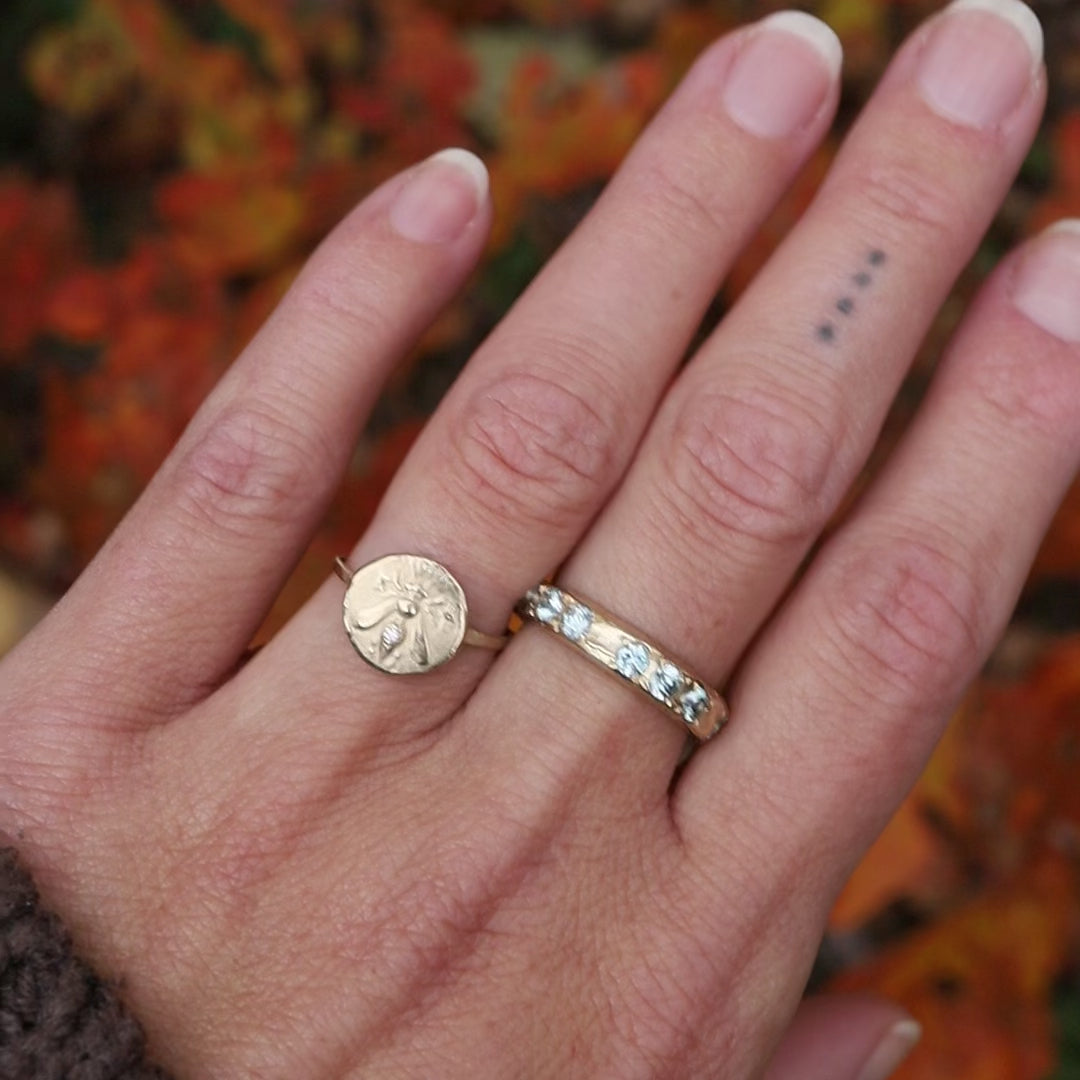 Yellow Gold 11 Stone Blue Zircon Band Ring