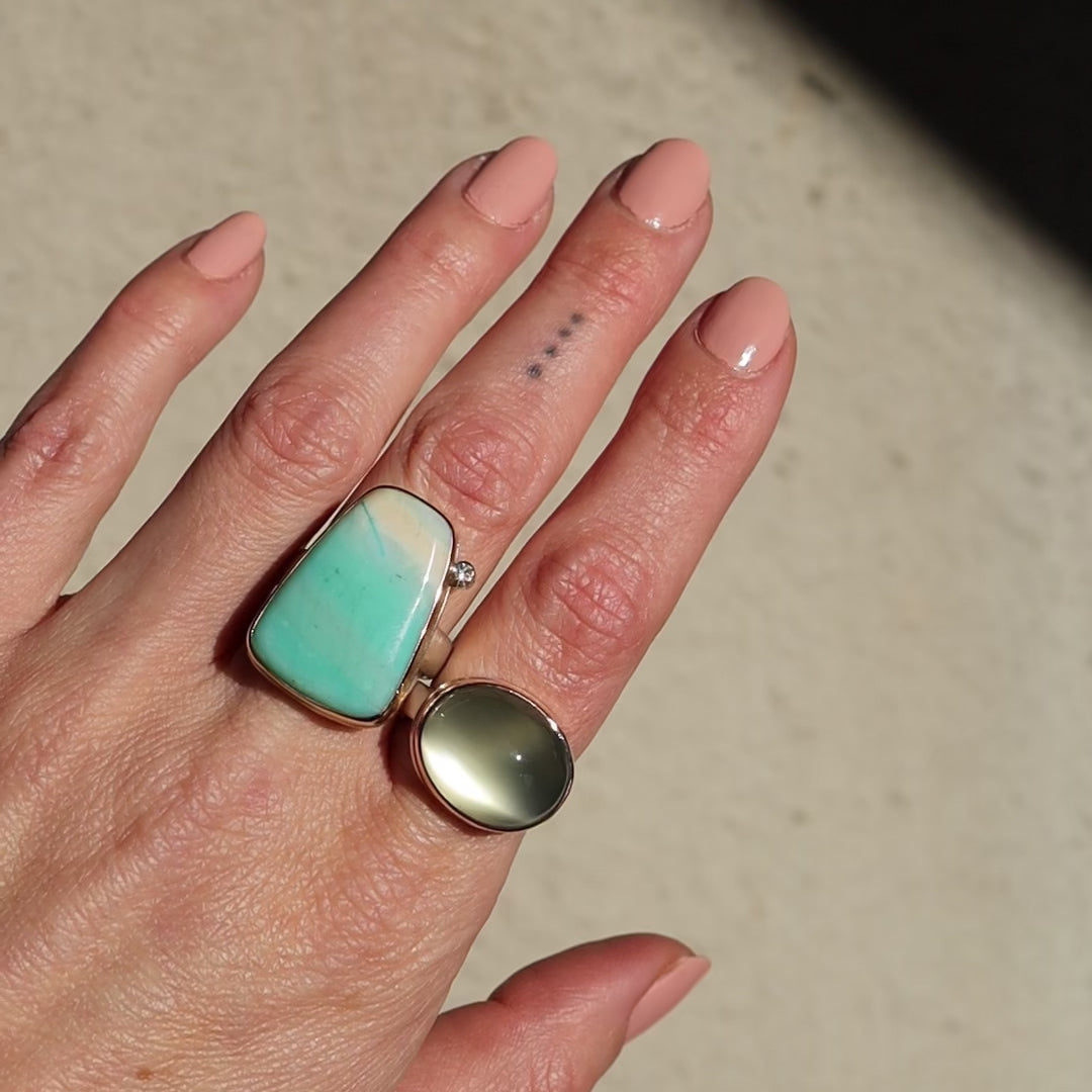 Jamie Joseph Vertical Asymmetrical Indonesian Blue Fossilized Opalized Wood Ring