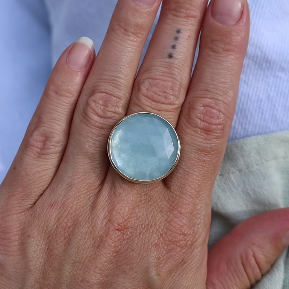 
                  
                    Load and play video in Gallery viewer, Jamie Joseph Large Round Rose Cut Aquamarine Ring
                  
                