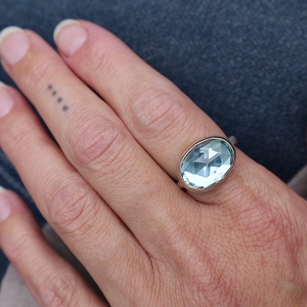 
                      
                        Load and play video in Gallery viewer, Jamie Joseph Rose Cut Sky Blue Topaz Ring
                      
                    