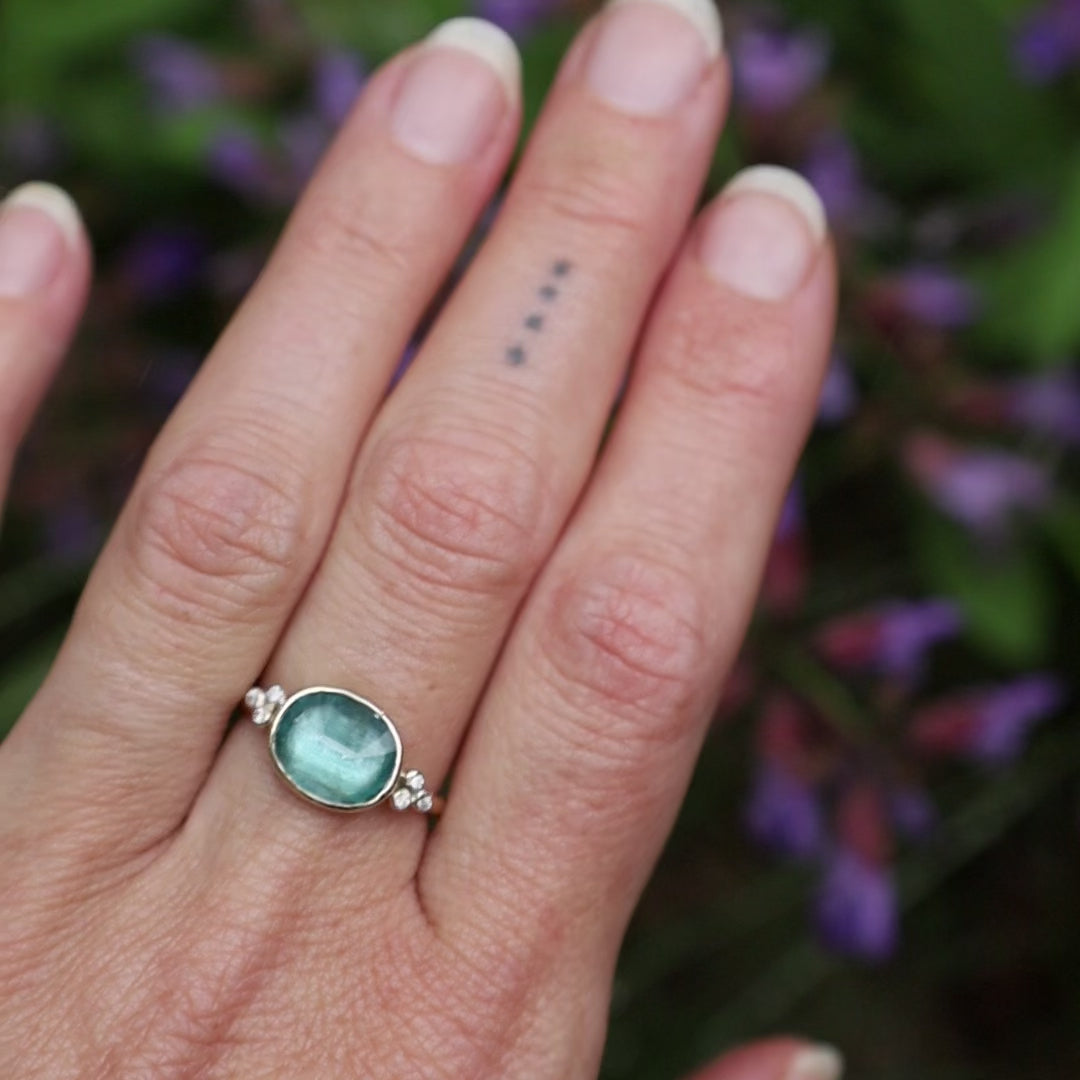 Ocean Kyanite With Diamond Clusters Ring
