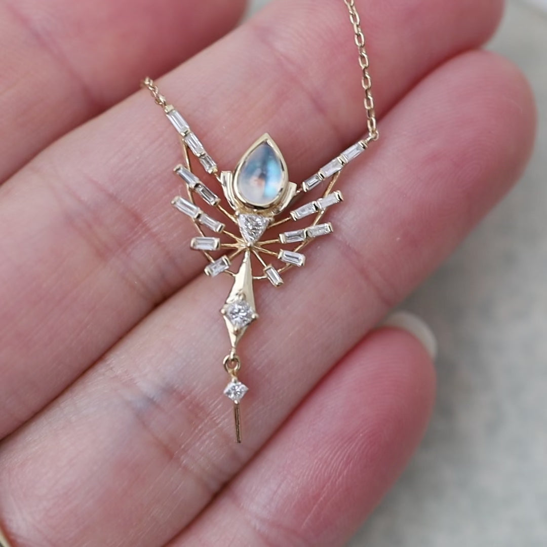 Dream Maker Pear Moonstone and Diamonds Phoenix Necklace