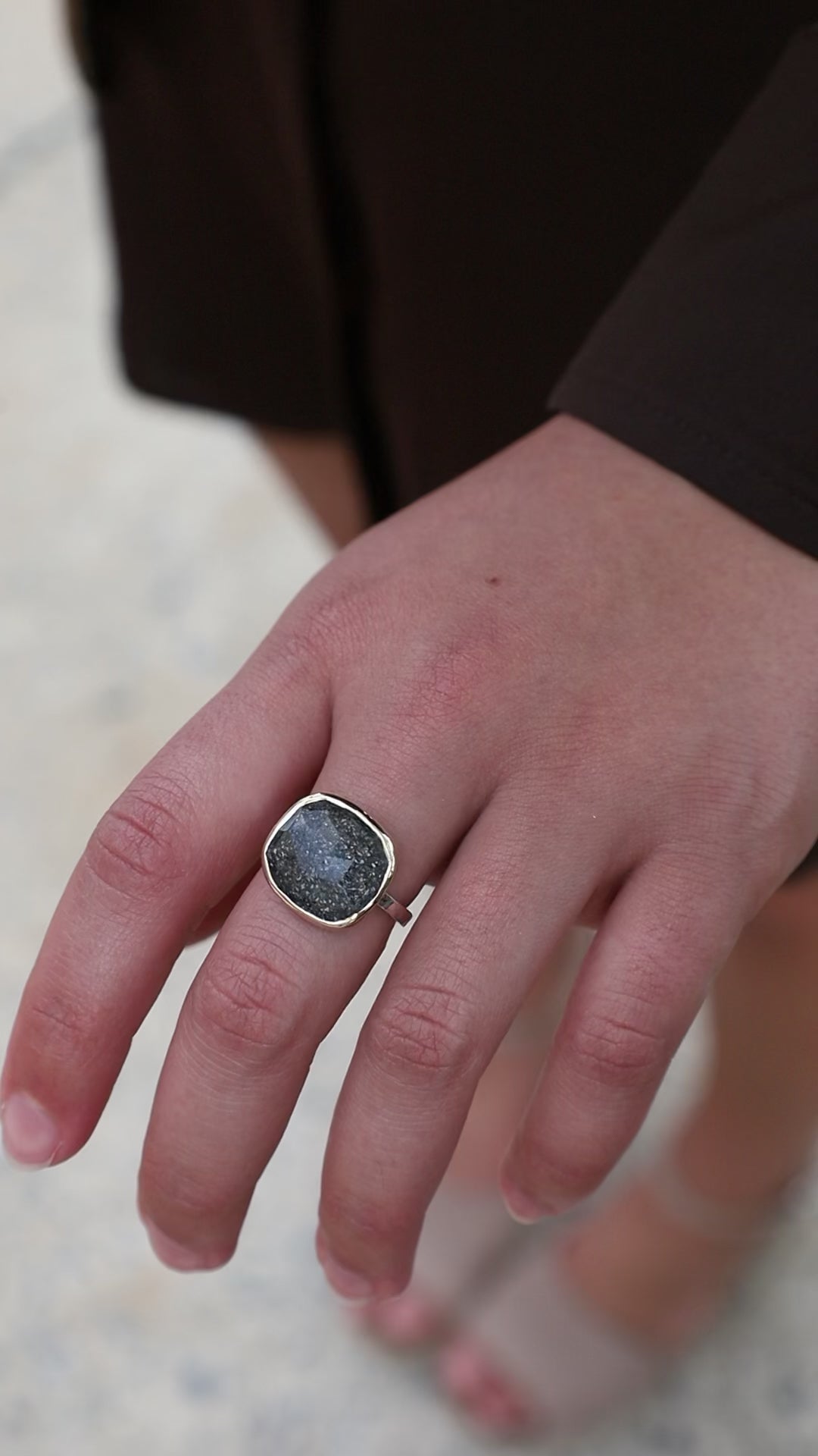 14k Gold & Sterling Silver Graphite Quartz Ring