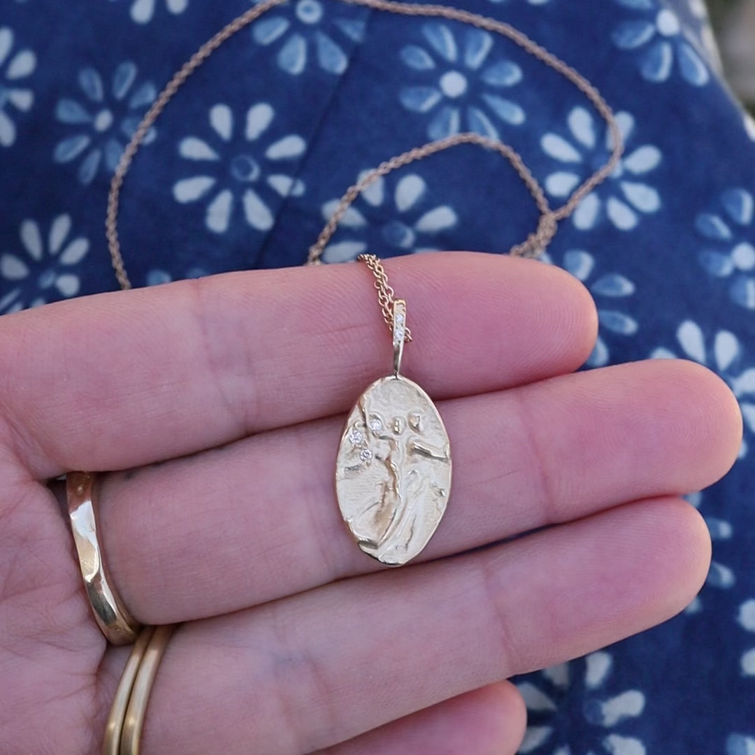 Mother & Child Artifact 14k Gold Necklace