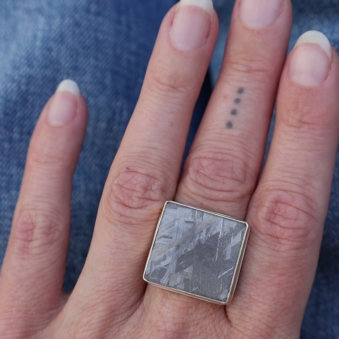 Jamie Joseph Small Square Scrimshaw Meteorite Ring