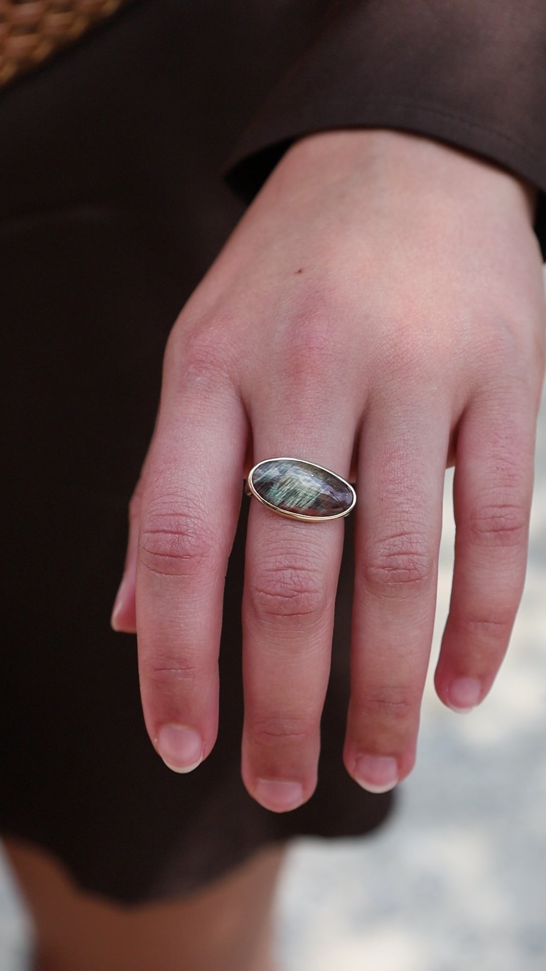 14k Gold & Sterling Silverc Andesine Sea Kelp Ring