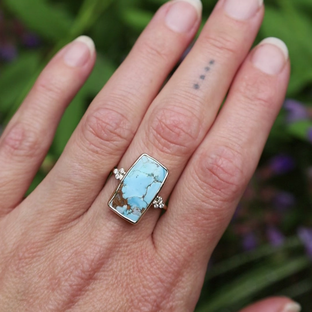 Golden Hill Turquoise With Diamond Clusters Ring