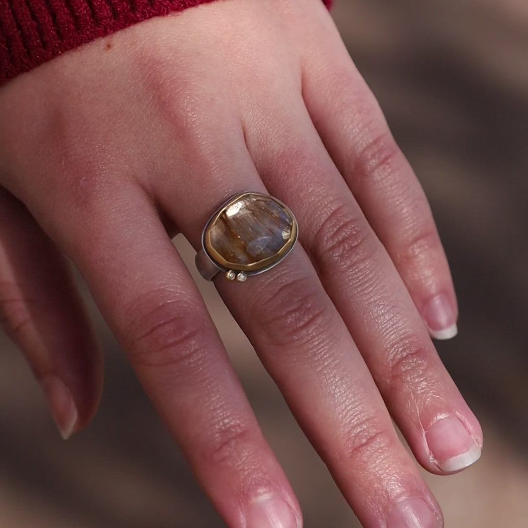 Diamonds And Rose Cut Rutilated Quartz Ring