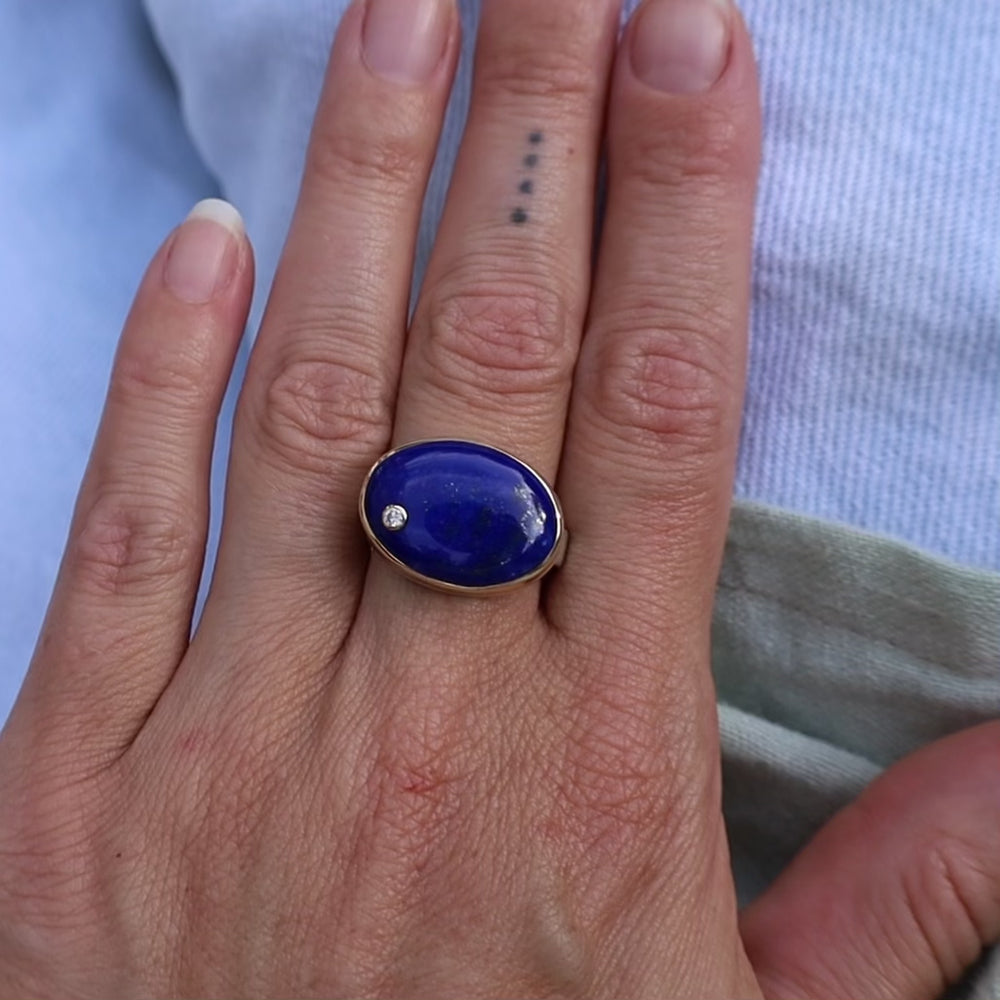 
                  
                    Load and play video in Gallery viewer, Jamie Jpseph Oval Smooth Lapis &amp;amp; Diamond Ring
                  
                