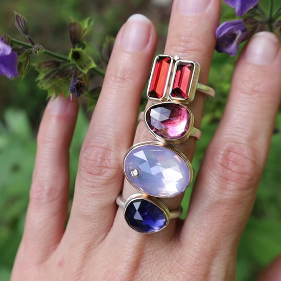 Load and play video in Gallery viewer, Sterling &amp;amp; 14K Rose Gold Ring with Oval Rose Cut Lavender Amethyst &amp;amp; Diamond
