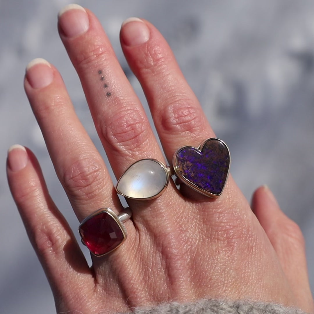 Jamie Joseph Teardrop Smooth White Rainbow Moonstone Ring