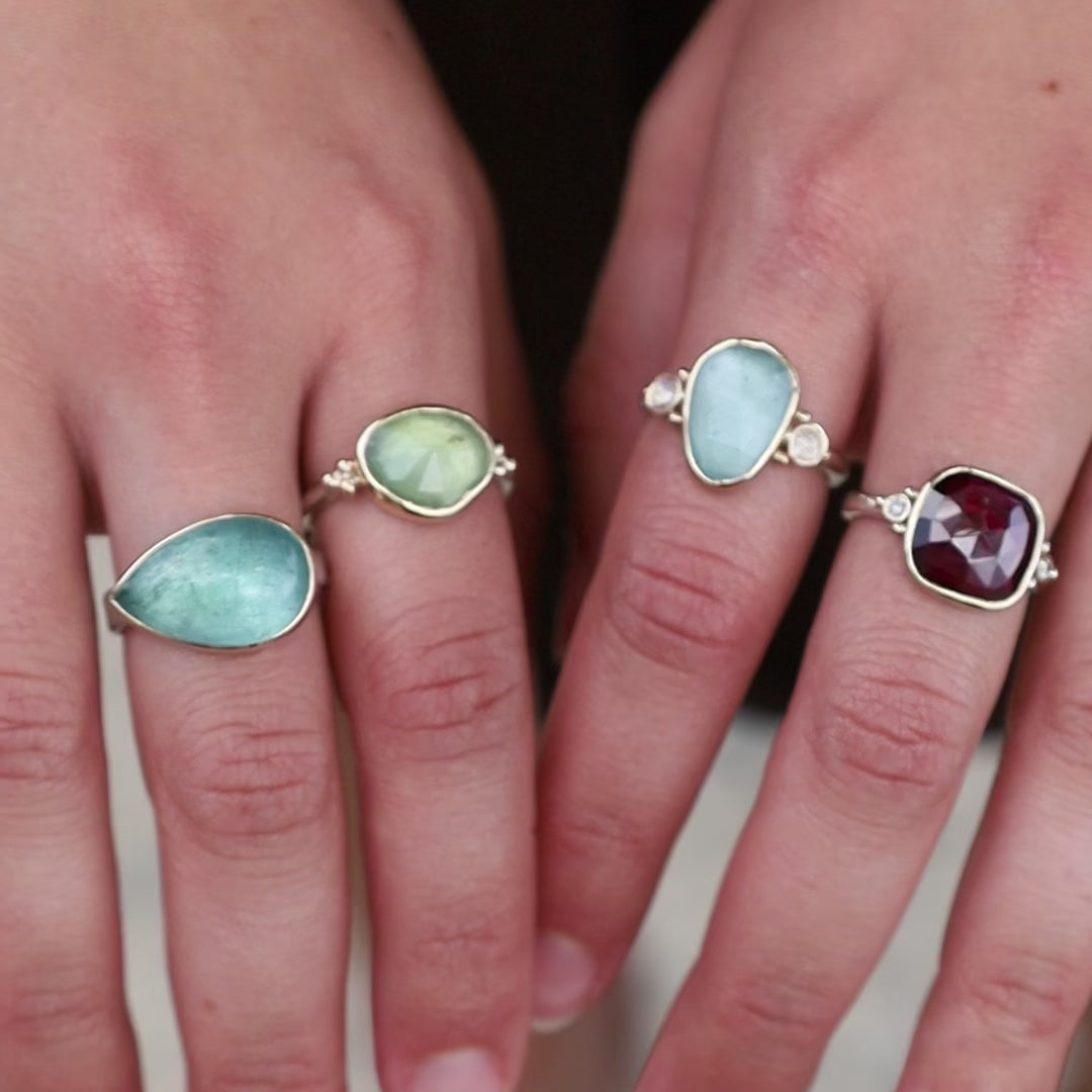 14k Gold & Sterling Silver Prehnite Ring