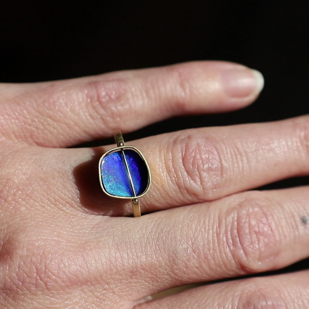 Ocean Captured Boulder Opal Ring