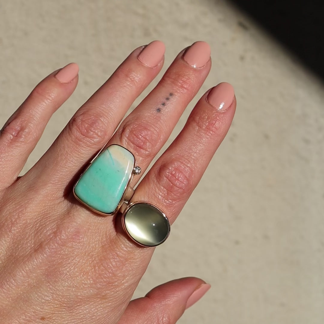 Load and play video in Gallery viewer, Jamie Joseph Oval Smooth Green Moonstone Ring
