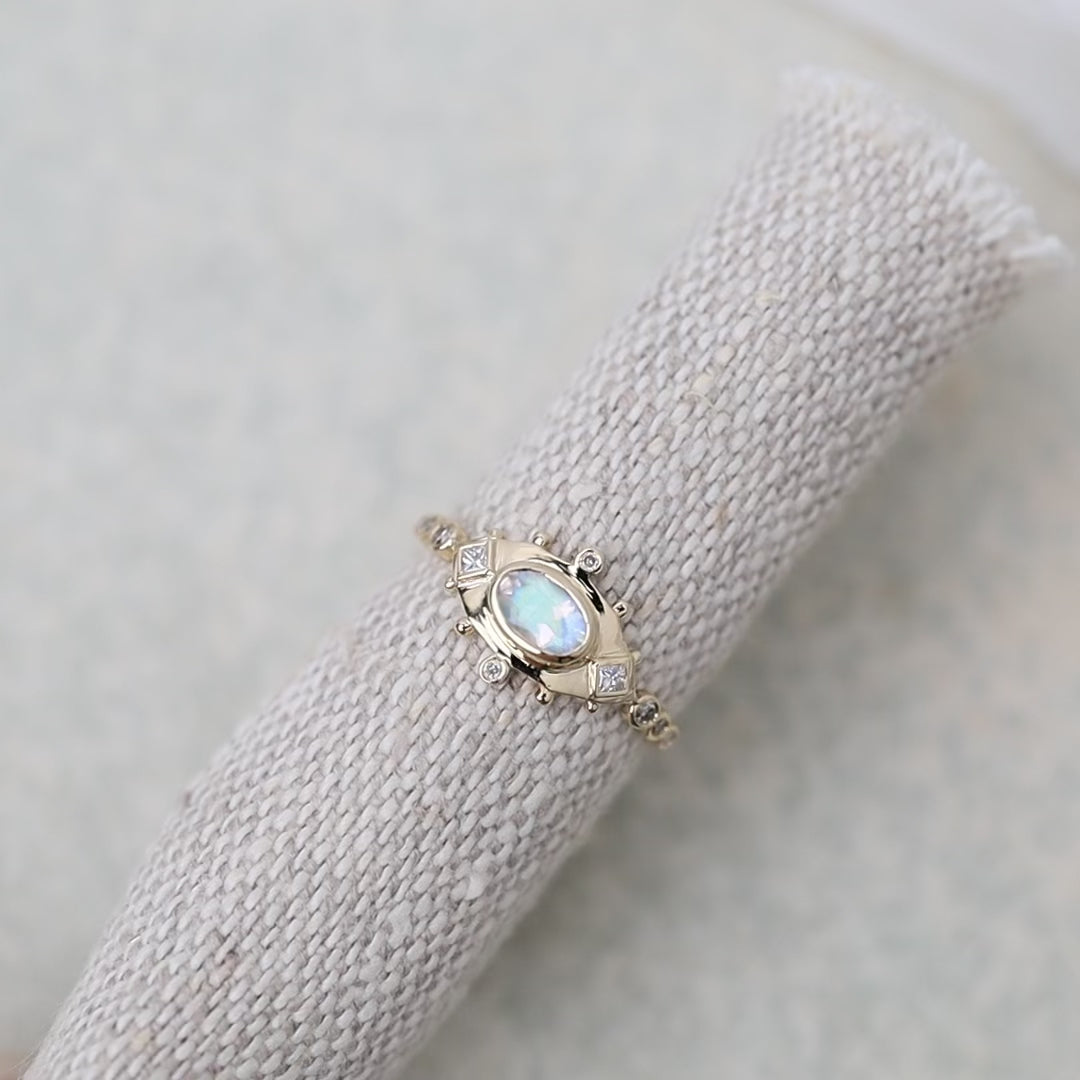 Moonstone & Diamonds Eye Ring