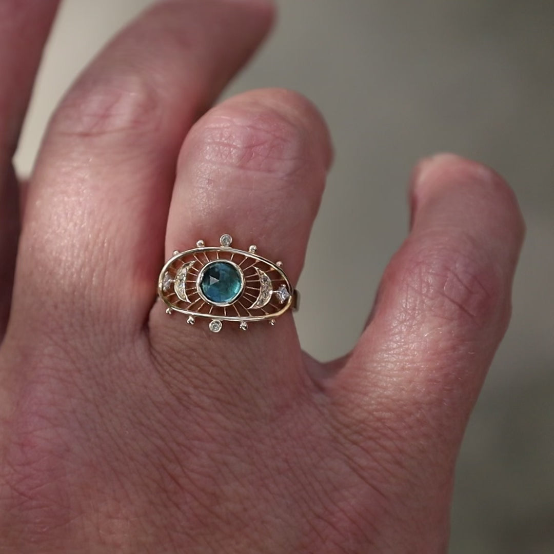 One of a Kind Blue Green Tourmaline Dream Maker Eye Ring