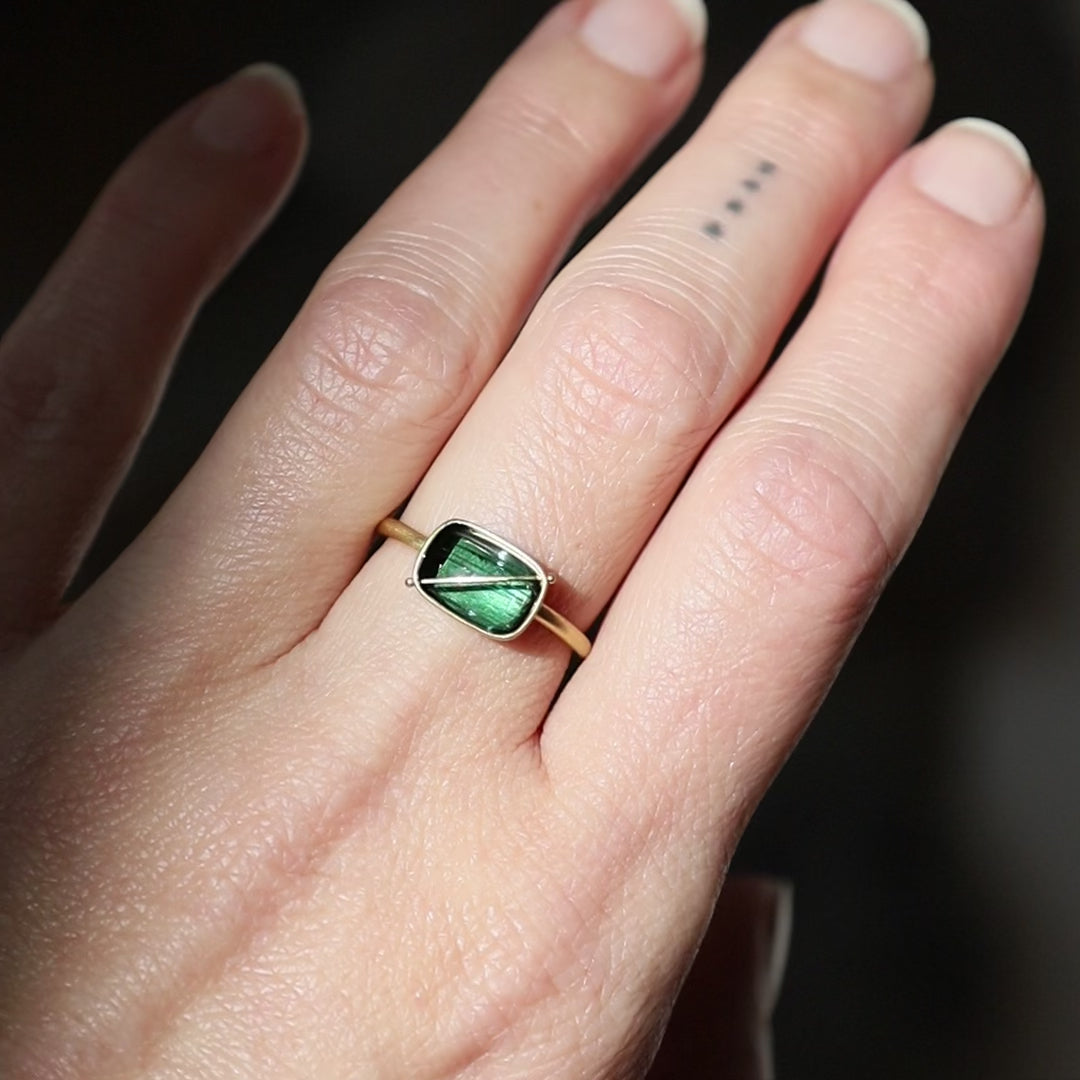 Captured Green Tourmaline Ring