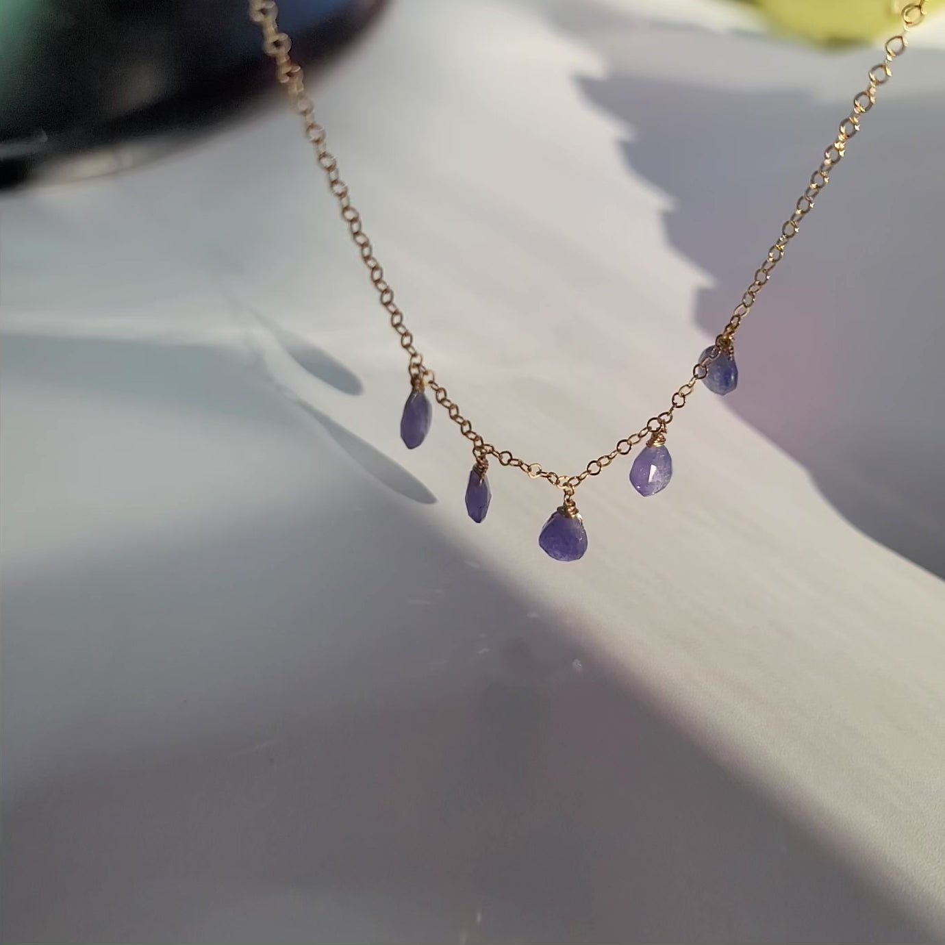 Cable Chain with 5 Tanzanite Drops Necklace