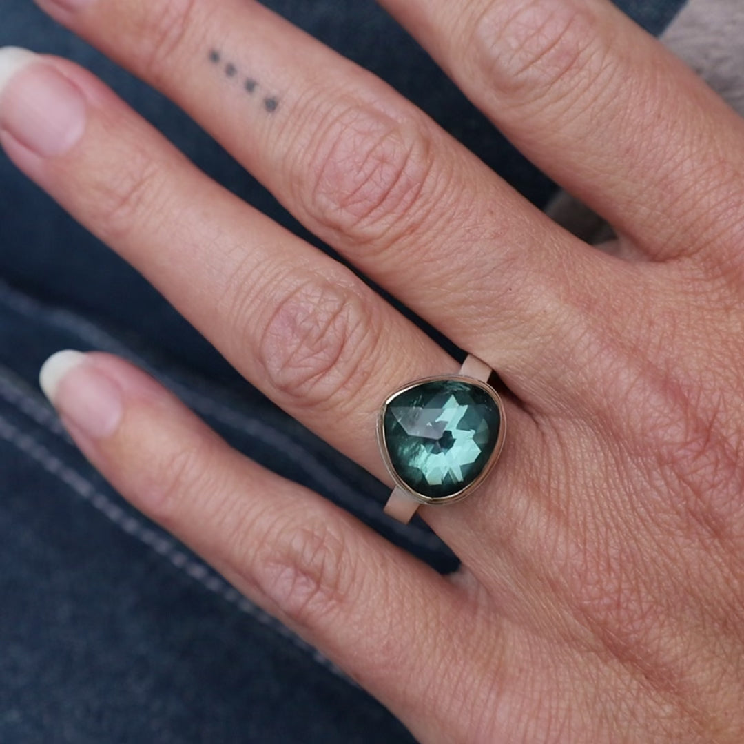 Jamie Joseph Small Lotus Rose Cut Blue Green Tourmaline Ring