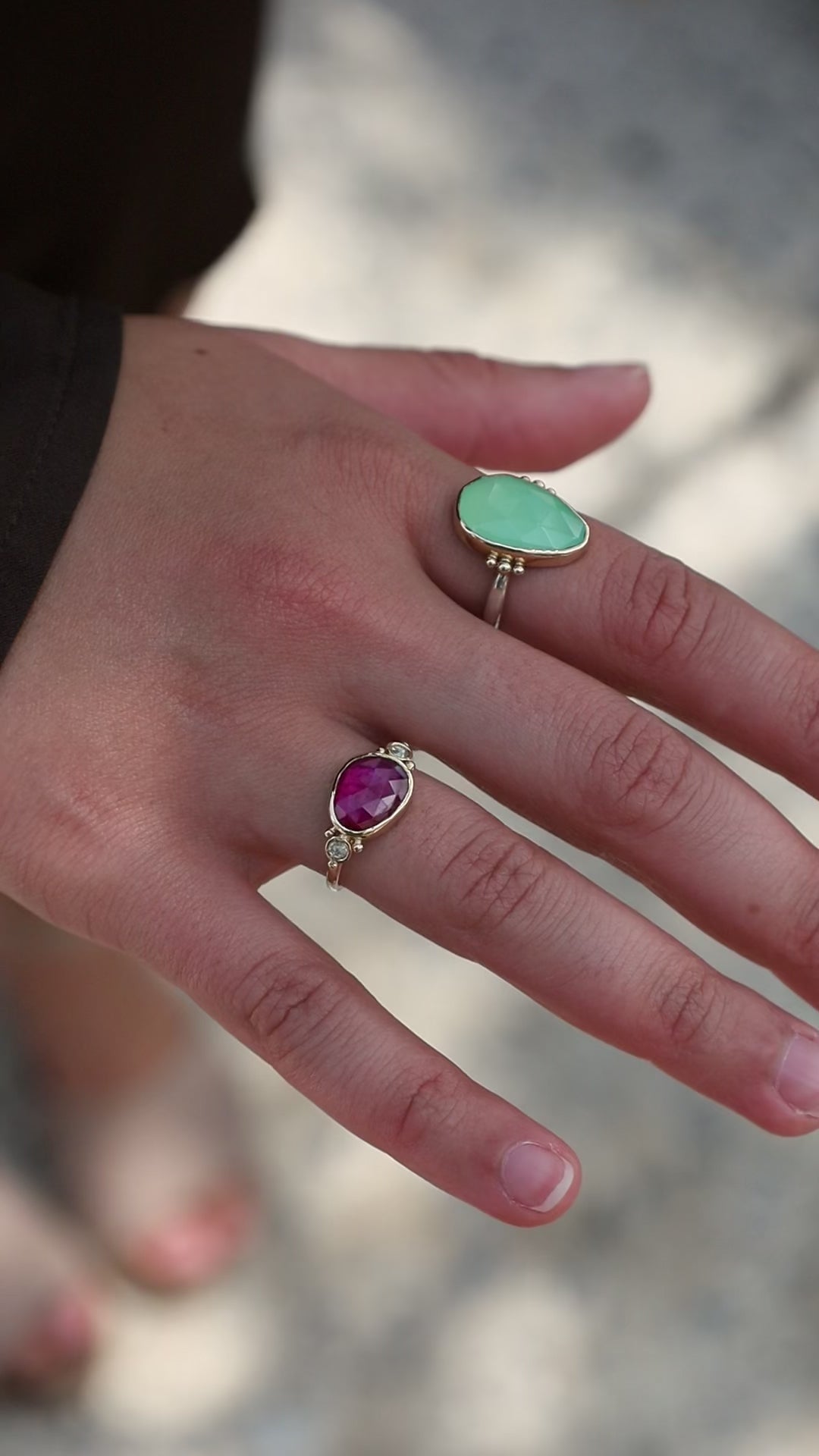 14k Yellow Gold Pink Ruby and Salt and Pepper Diamond Ring