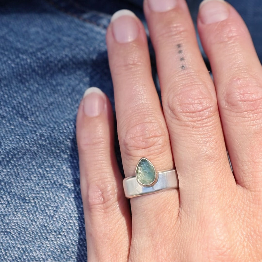 One of a Kind  Green Tourmaline Mesa Ring