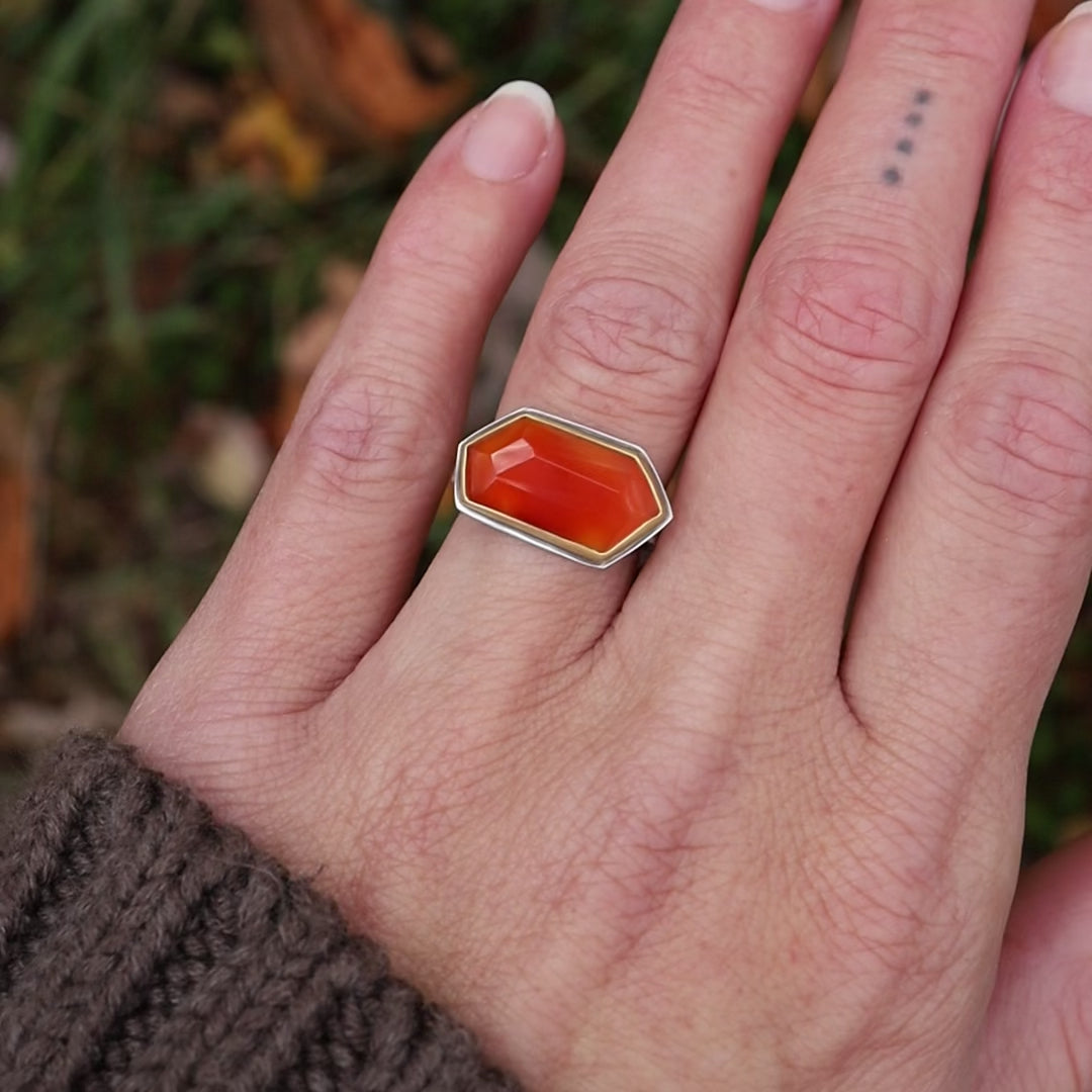 Rose Cut Geometric Carnelian Ring
