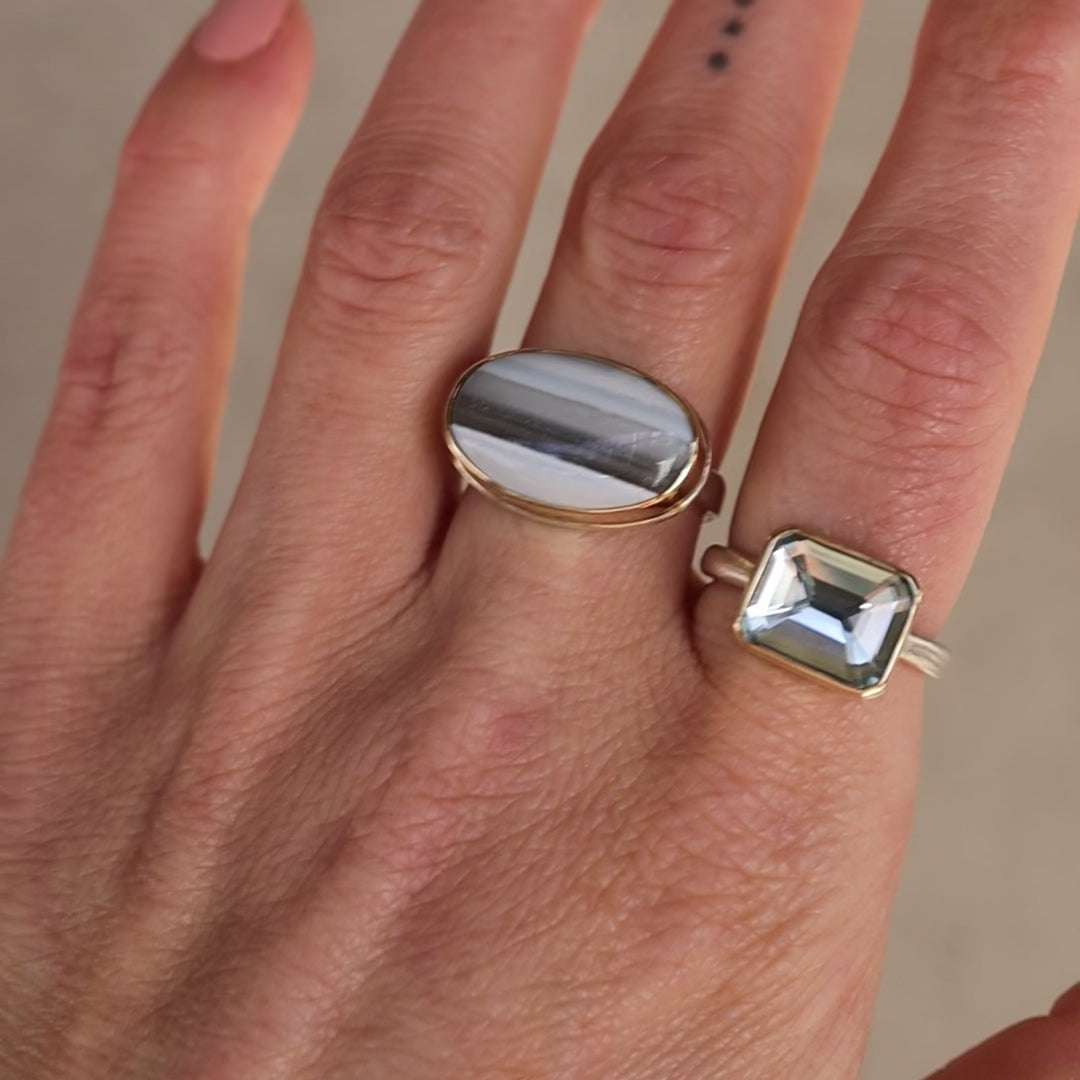 Load and play video in Gallery viewer, Jamie Joseph Oval Smooth Indian Blue Opal Ring
