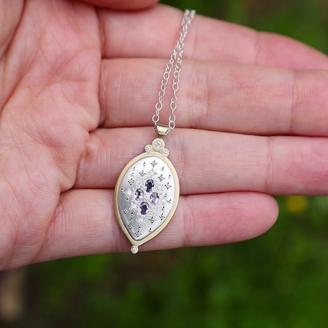 Two Tone Oval Sapphire Pendant Necklace