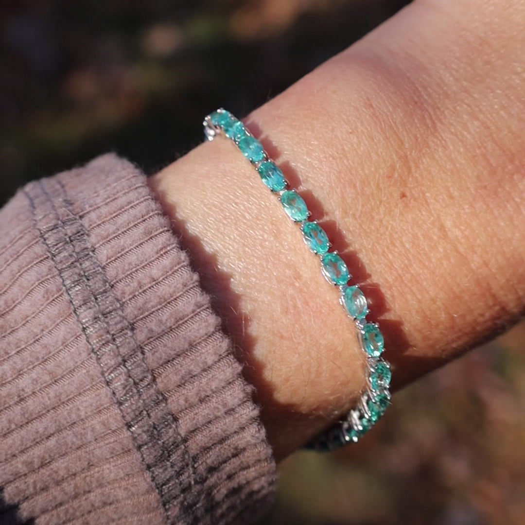 Oval Blue-Green Apatite Tennis Bracelet