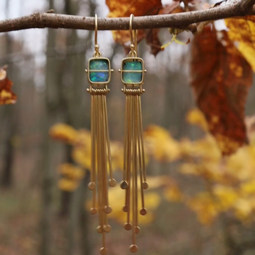 One of A Kind Captured Boulder Opal Fringe Earrings