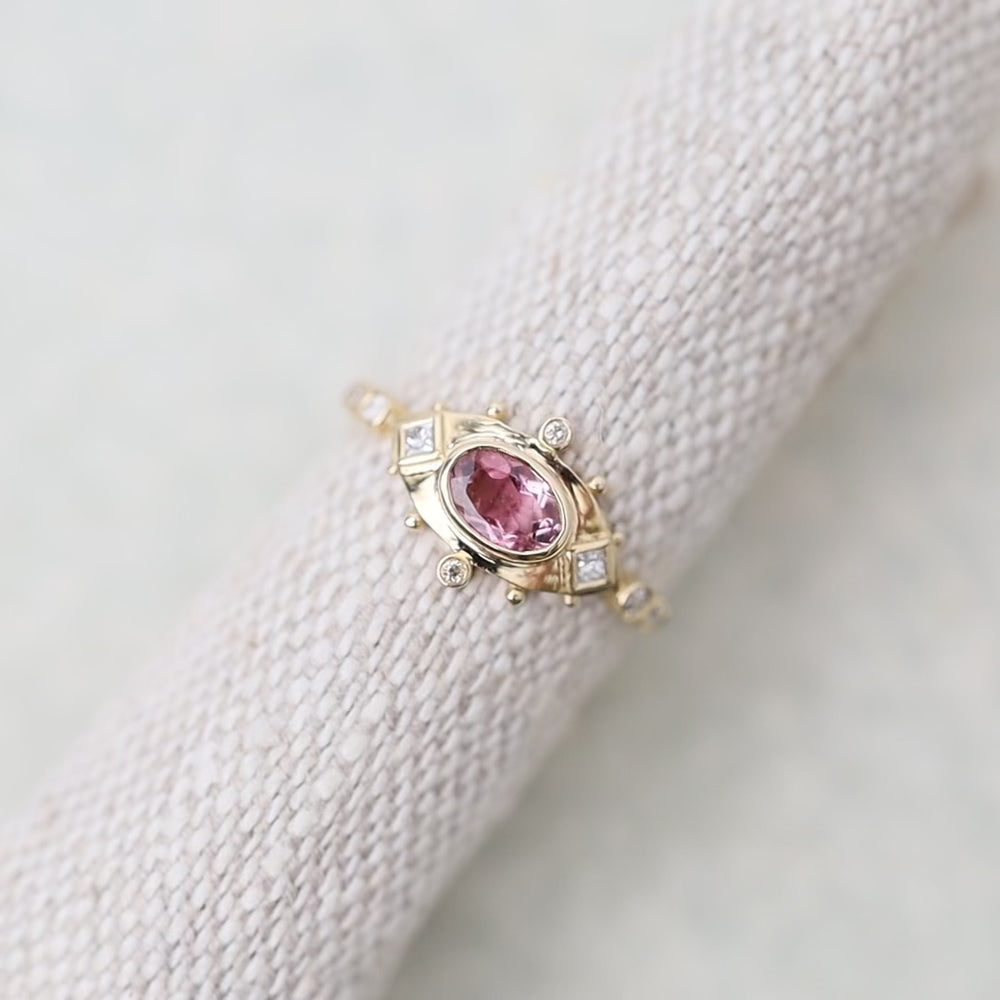 
                      
                        Load and play video in Gallery viewer, Pink Tourmaline &amp;amp; Diamonds Eye Ring
                      
                    