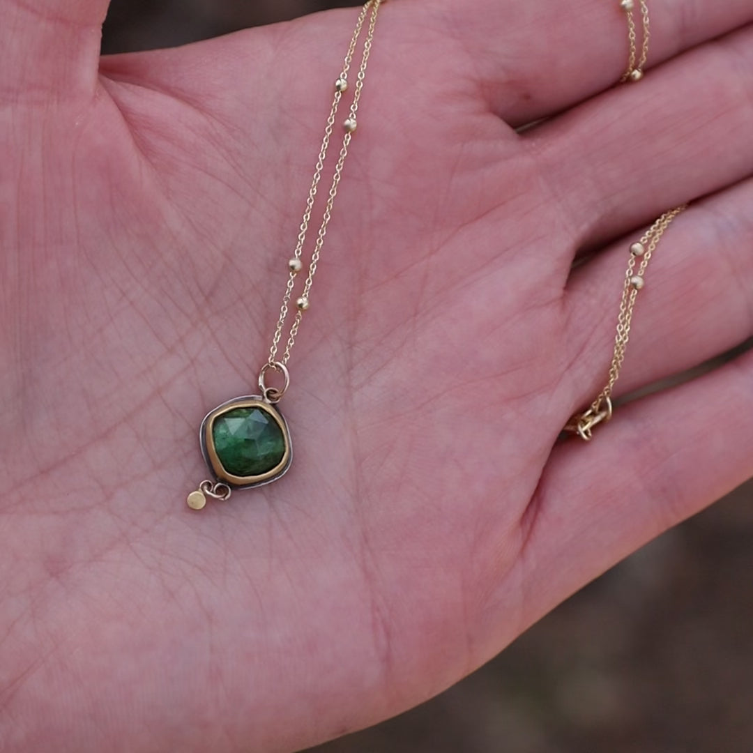 22k Bezel Set Rosecut Green Tourmaline Necklace