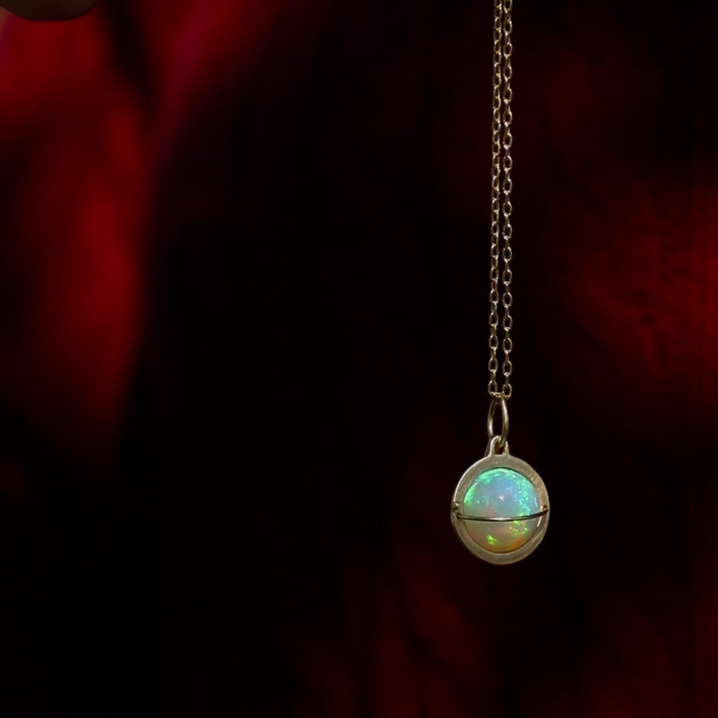Mysterious Opal Orb Charm Pendant Necklace