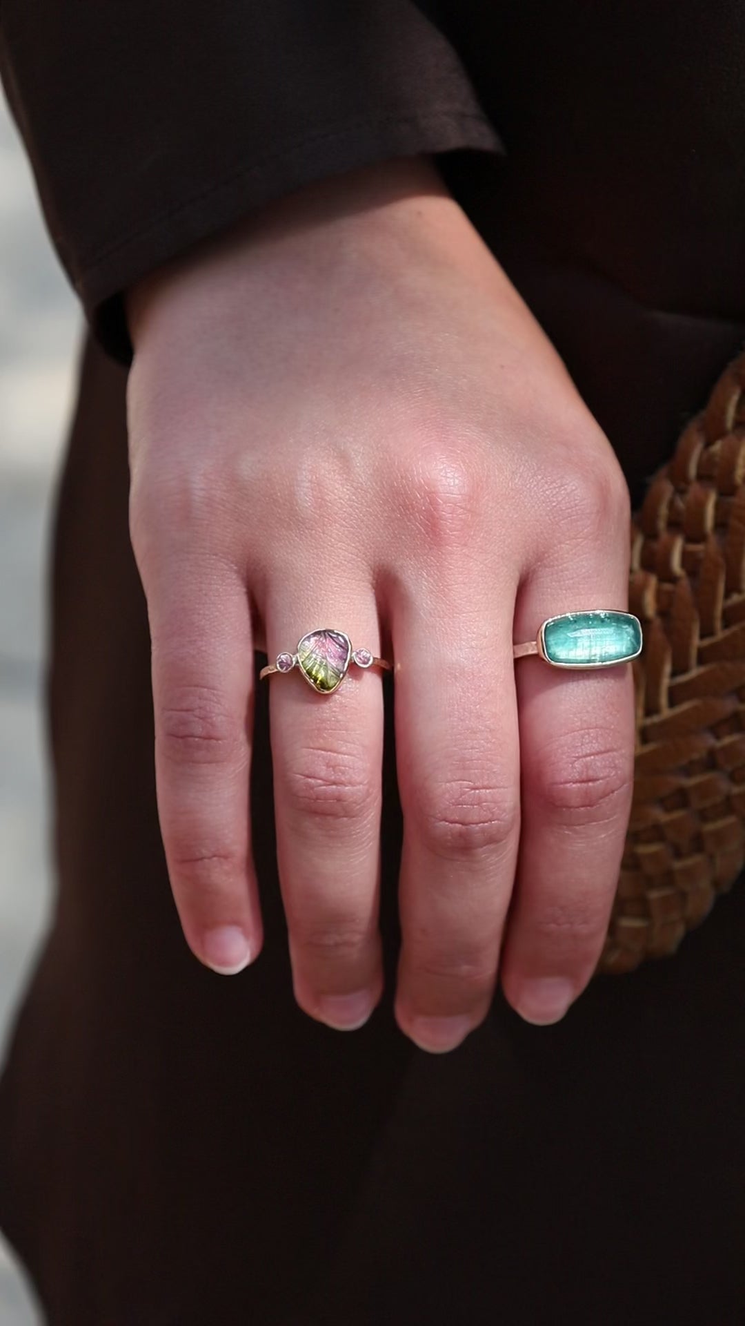 14k Yellow Gold and Sterling Silver Teal Ocean Kyanite Ring