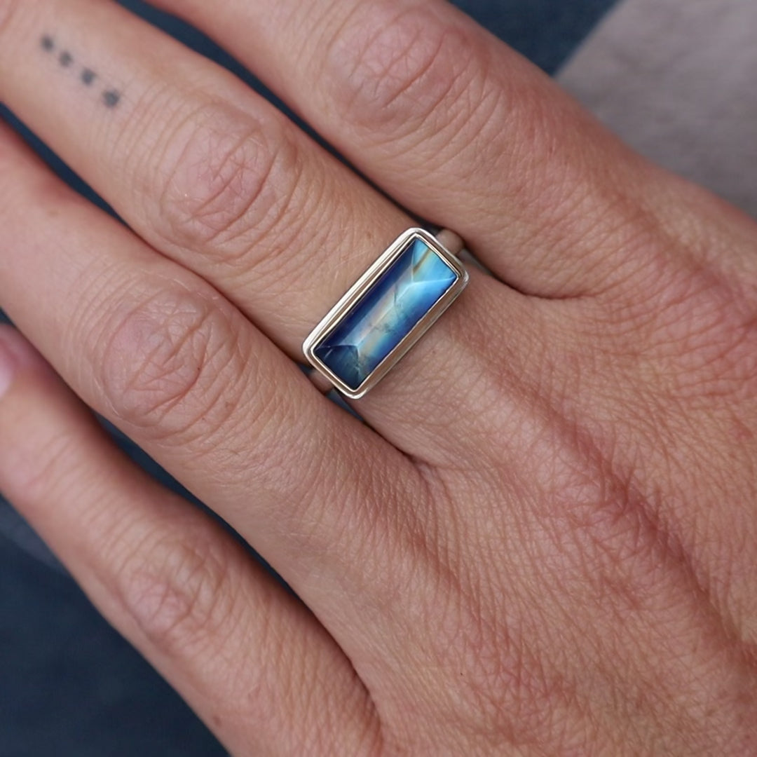 Jamie Joseph Extra Small Rectangular Inverted Blue Rainbow Moonstone Ring