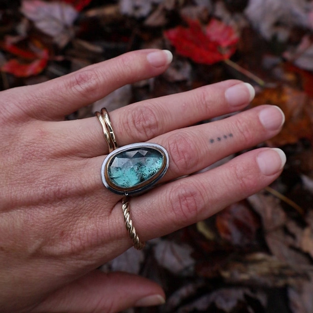 
                  
                    Load and play video in Gallery viewer, Teal Kyanite Crescent Rim Ring
                  
                