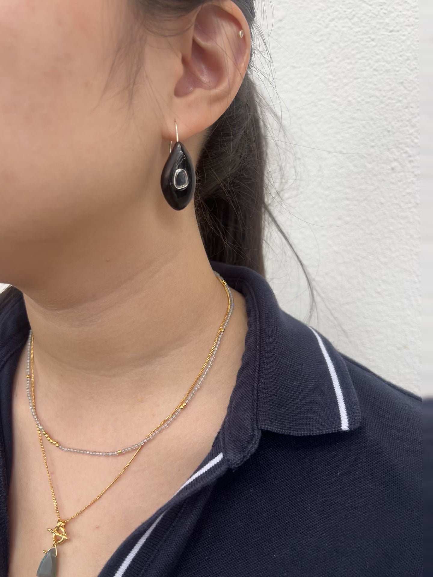 chan luu deep pool black horn and moissanite earrings