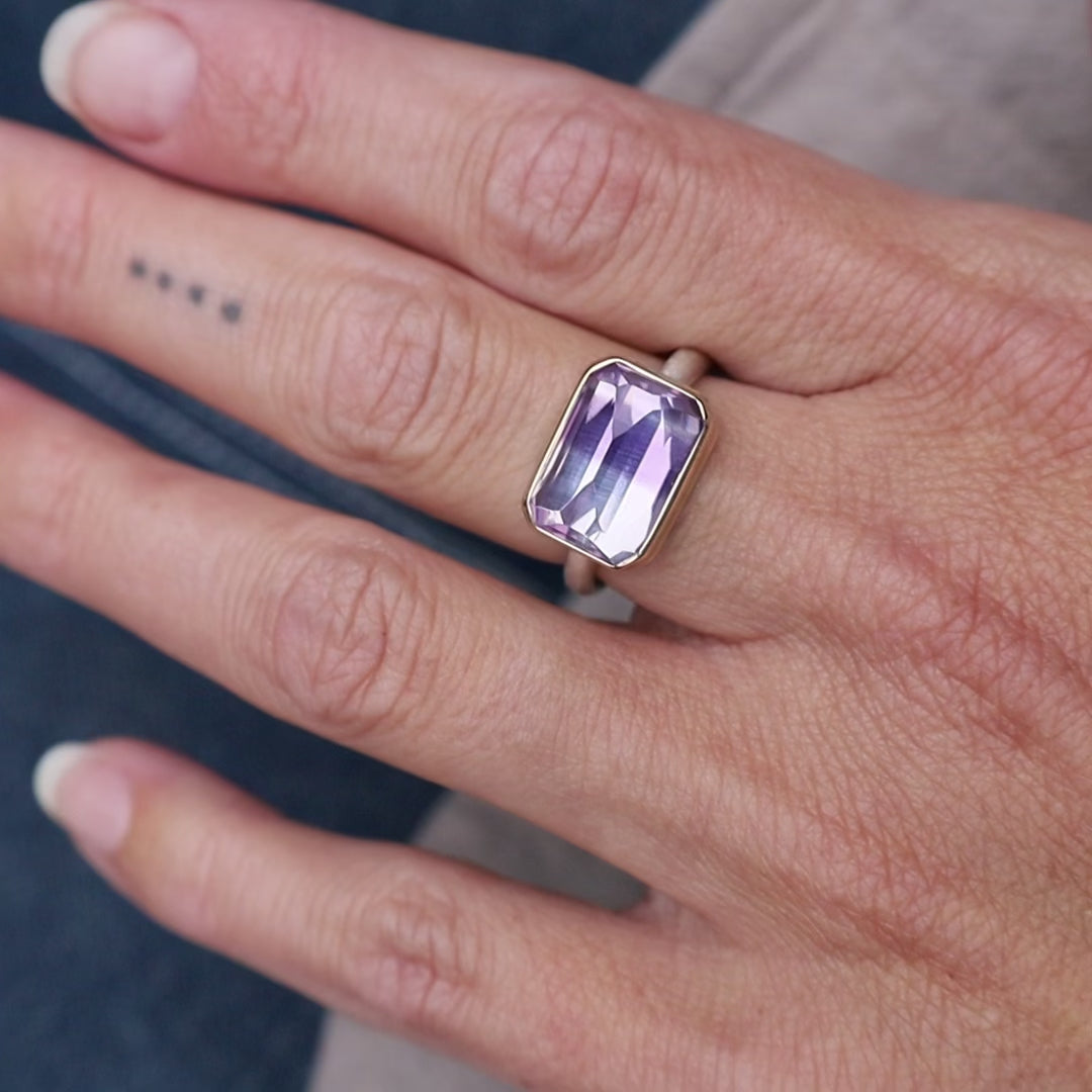 Jamie Joseph Small Rectangular Inverted Bi-Color Amethyst Ring