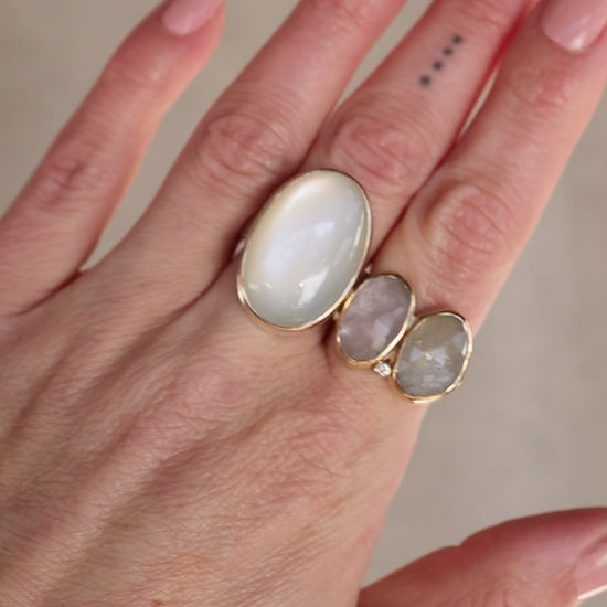 Load and play video in Gallery viewer, Jamie Joseph Vertical Oval Smooth White Moonstone Ring
