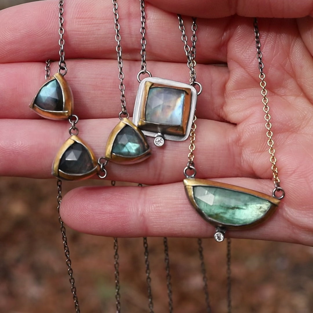 Green Kyanite Small Crescent Fold Necklace