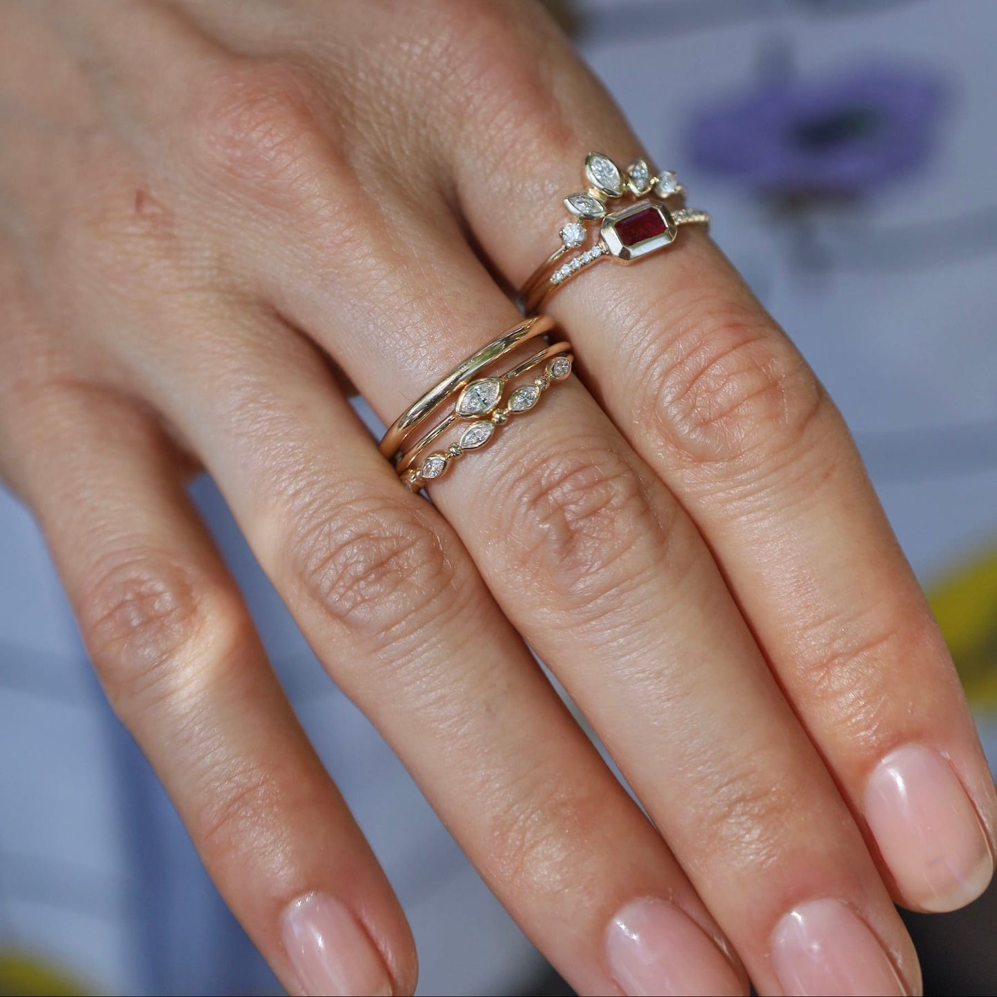 RNG-14K 14k Alternating Marquise Diamond Bezel & Bead Ring