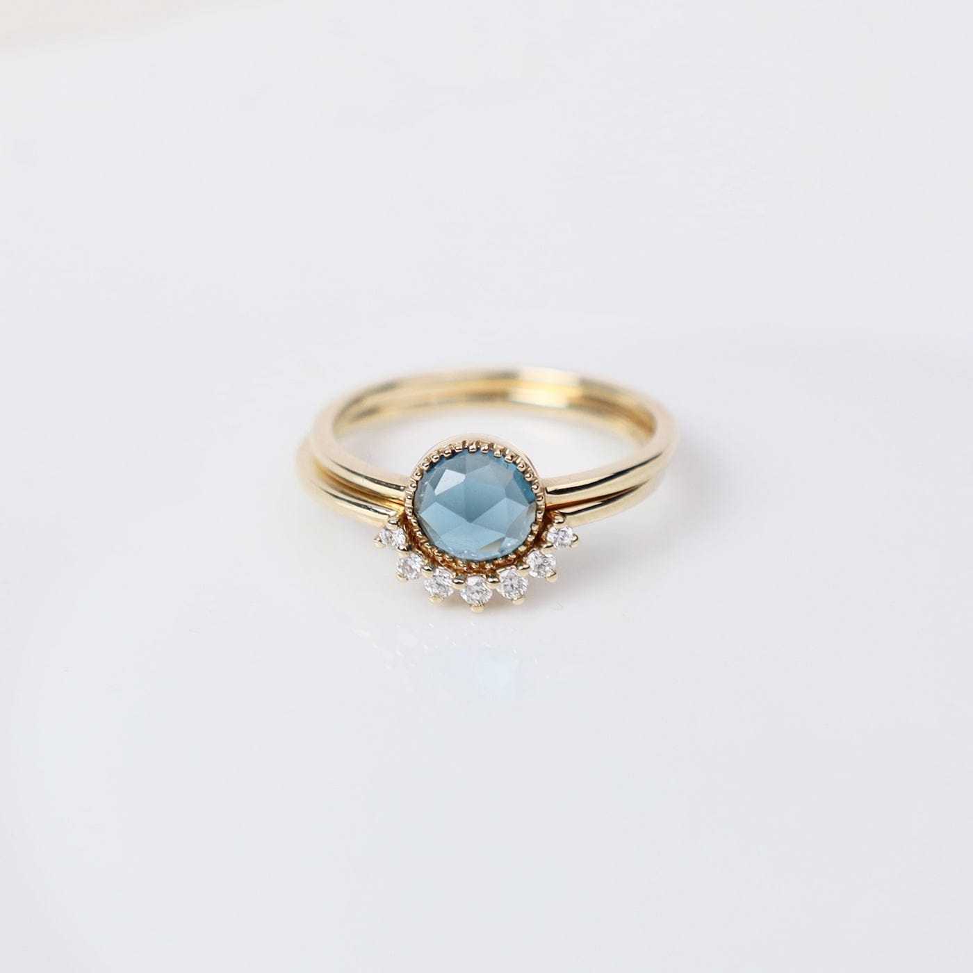 RNG-14K 14K Aura Two Ring Set With Bezel Set London Blue Topaz