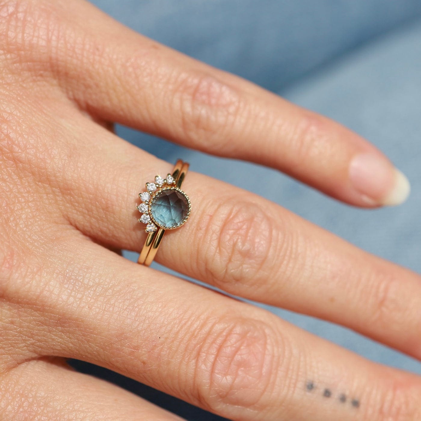 RNG-14K 14K Aura Two Ring Set With Bezel Set London Blue Topaz