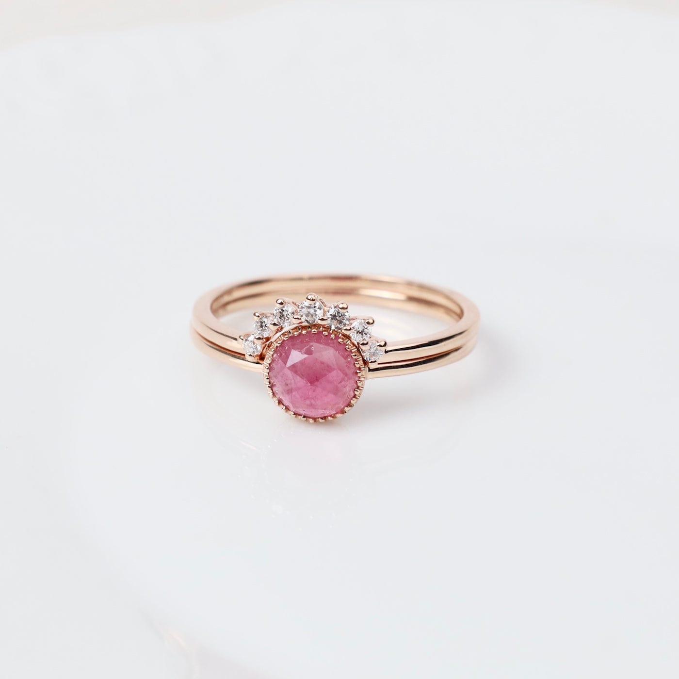 RNG-14K 14K Aura Two Ring Set With Bezel Set Pink Tourmali