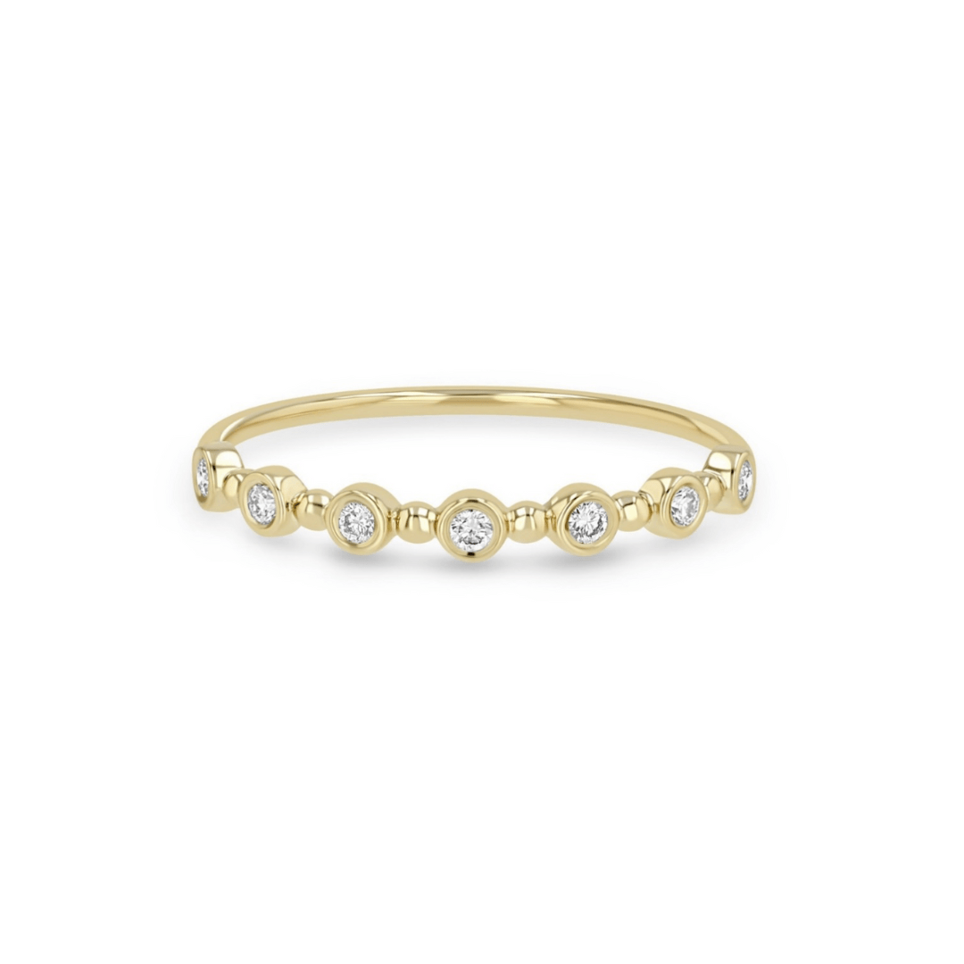 RNG-14K 14k Bead % Round Bezel Ring with 7 1.5mm White dia