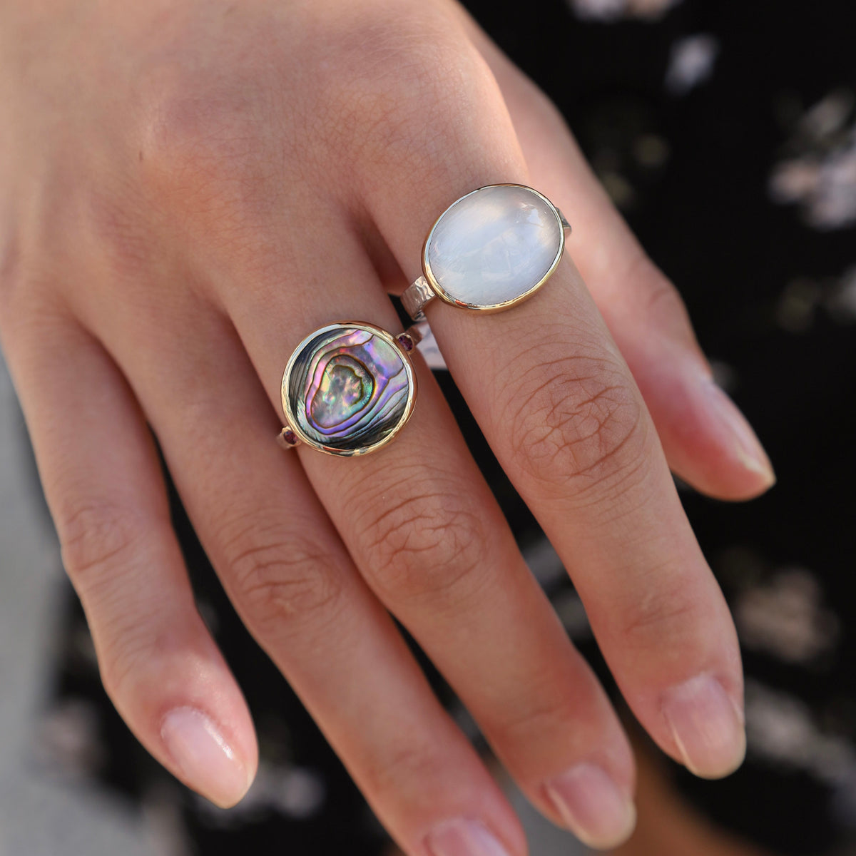 RNG-14K 14K Gold and Sterling Silver Clear Quartz Sugarloaf Ring