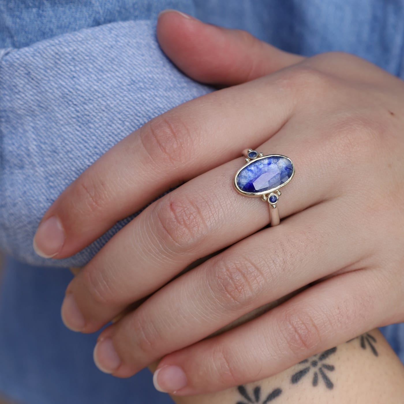 RNG-14K 14k Gold and Sterling Silver Cornflower Sapphire Ring