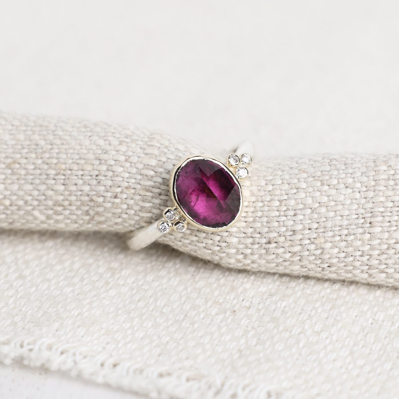 RNG-14K 14k Gold and Sterling Silver Rhodolite Ring with Diamonds